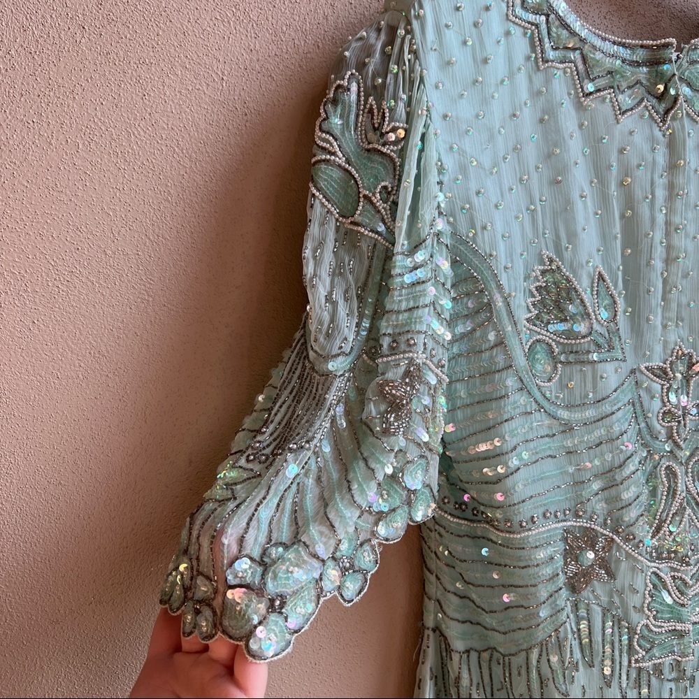 Vintage Odeon Beaded Sequin Silk Lined Blouse - Picture 5 of 12